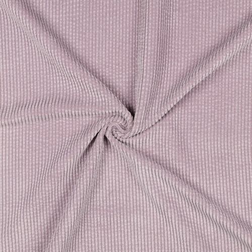 Sztruks z prążkiem o fakturze bubble w kolorze brudnego różu, ukazujący wyraźną teksturę i subtelny połysk