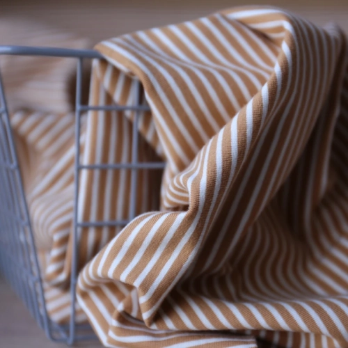 Jersey Bawełniany w Paski Drobne Toffi