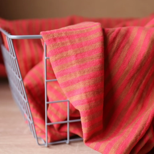 Muślin w Paski Dwustronny Karmel