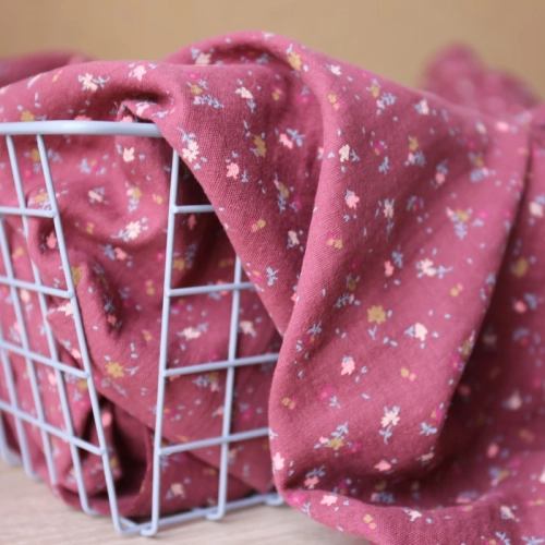 Muślin Drukowany Bordowy Bio Mami