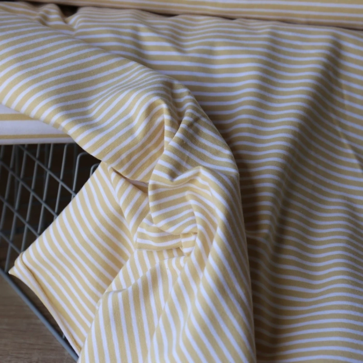 Jersey Bawełniany W Paski Drobne Ecru Wanilia