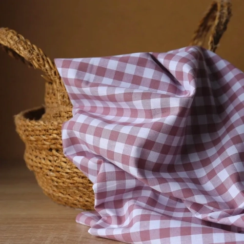 Tkanina w Kratę Vichy 10 mm Pudrowy Róż