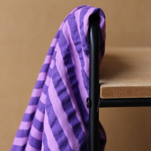 Tkanina Bawełniana Uprana w Paski - Fiolet/Róż