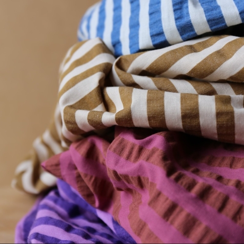 Tkanina Bawełniana Uprana w Paski - Fiolet/Róż