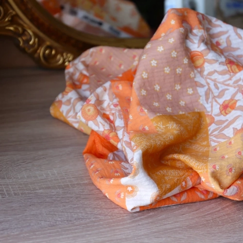 Tkanina Patchwork Anniel Kwiatowo-Owocowa-Pomarańczowa