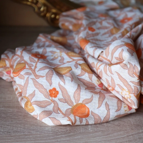 Tkanina Anniel Kwiatowo-Owocowa Pomarańczowa