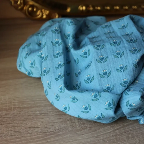 Tkanina Anniel Kwiatowa Tulip-Niebieska