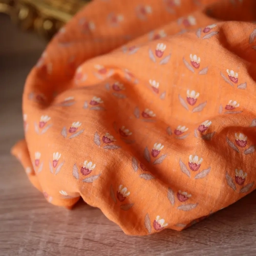 Tkanina Anniel Kwiatowa Tulip-Pomarańczowa