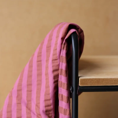 Tkanina Bawełniana Uprana w Paski-Szafran/Róż