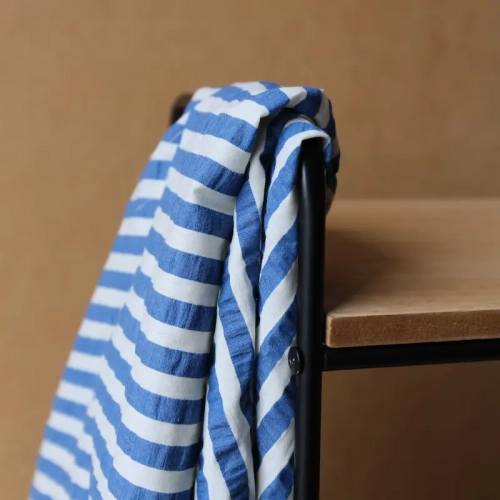 Tkanina Bawełniana Uprana w Paski-Biel/Jeans