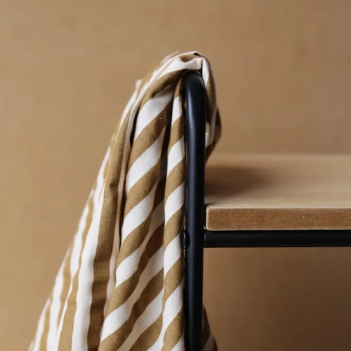 Tkanina Bawełniana Uprana w Paski-Karmel/Wanilia