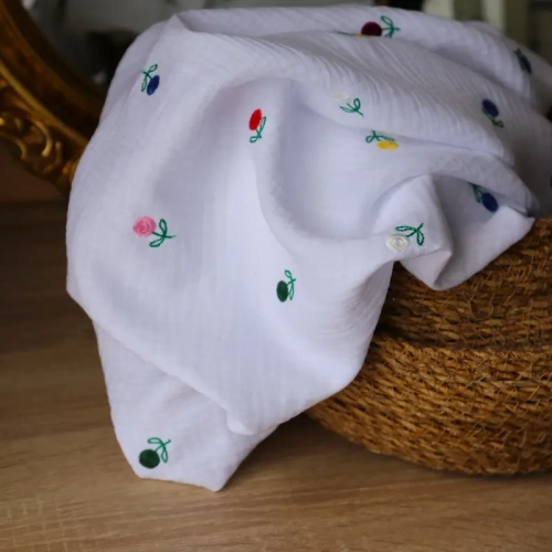 Muślin Haftowany Kolorowe Kwiatuszki