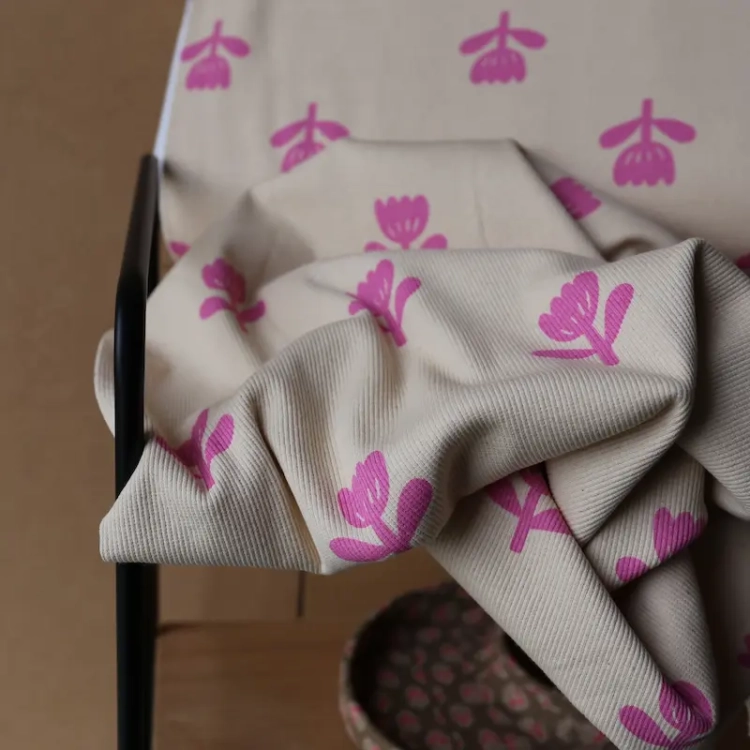 Jersey Prążkowany Tulipany - Róż