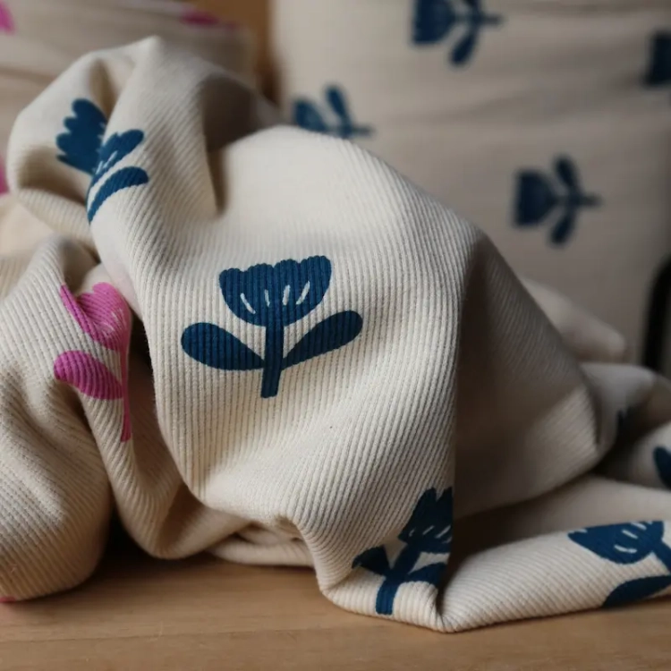 Jersey Prążkowany Tulipany - Turkus