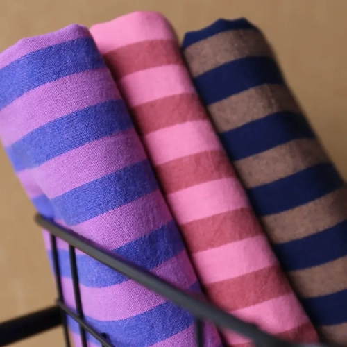 Tkanina Bawełniana Uprana w Paski Kobalt/Fiolet