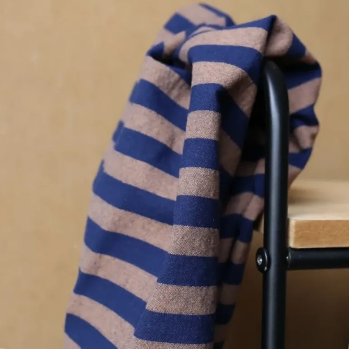 Tkanina Bawełniana Uprana w Paski Granat/Brąz