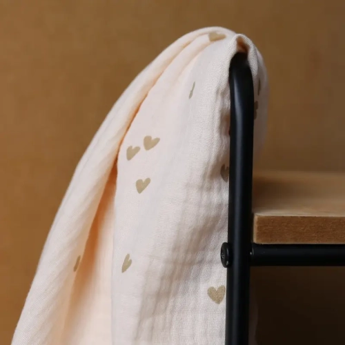 Muślin Drukowany Serduszka - Piaskowy