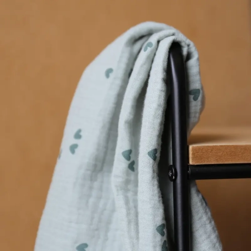 Muślin Drukowany Serduszka - Miętowy