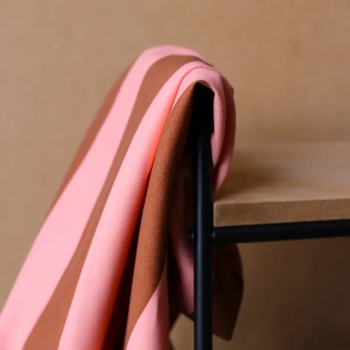 Bawełniany Canvas w Pasy Brąz/Morela