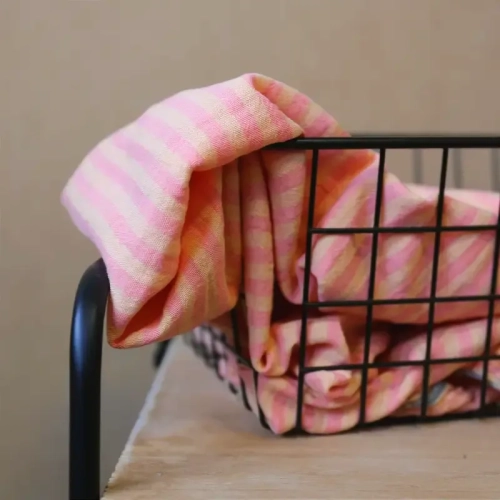 Muślin W Paski Dwustronny - Melon