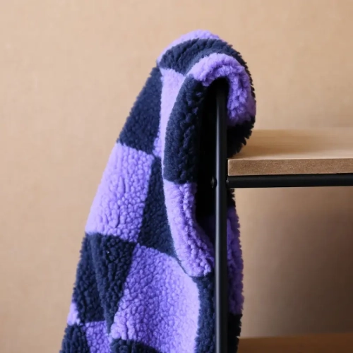 Sztuczne Futerko W Kratkę - Fiolet/Granat