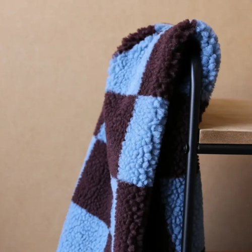 Sztuczne Futerko W Kratkę - Błękit/Brąz