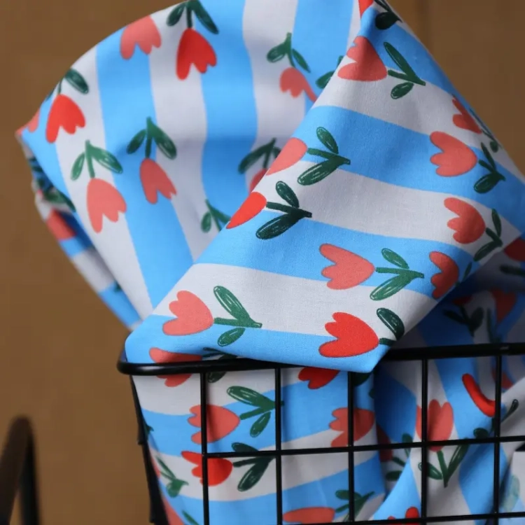 Popelina Bawełniana Tulipany Na Paskach