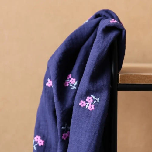 Muślin Haftowany Elisa - Granatowy