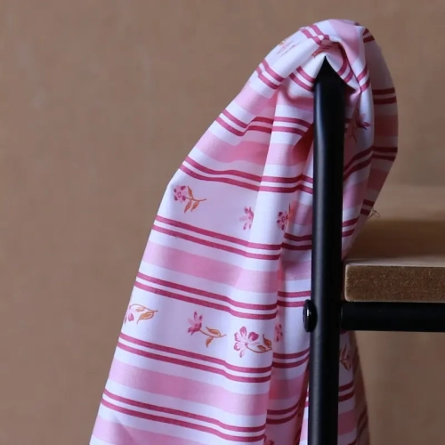 Popelina Bawełniana - Kwiatowe Paski - Różowy