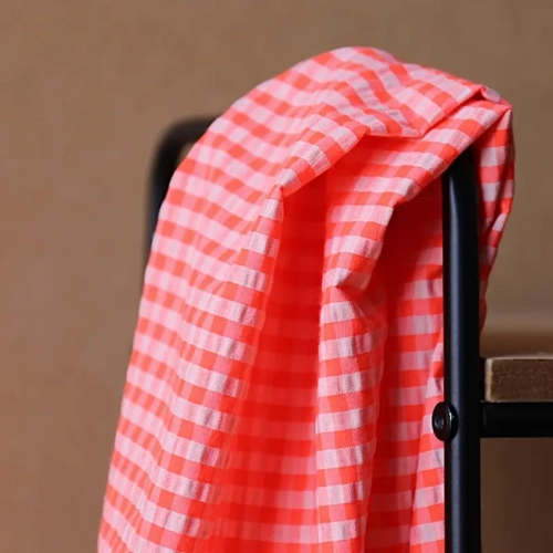 Tkanina Kreszowana Kratka Vichy 5mm - Oranżada