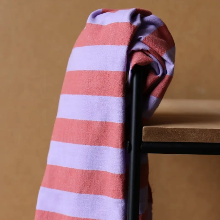 Tkanina Bawełniana Uprana w Paski - Lawenda/Pomarańcz