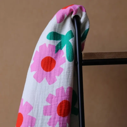 Muślin Double Gauze Organic Daisy Pink