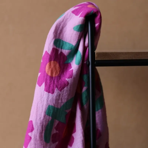 Muślin Double Gauze Organic Daisy Fuchsia