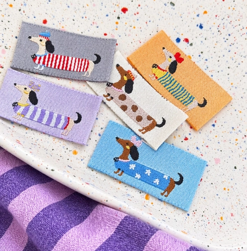 Metki Wszywki Żakardowe Jamniki Zestaw