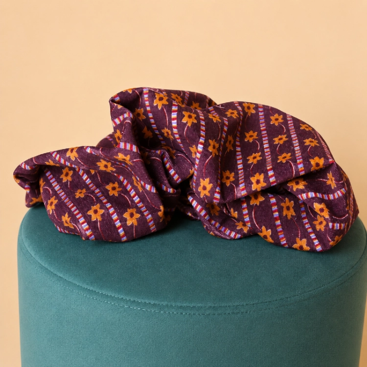 Drobny Sztruks Bawełniany Kwiatuszki - Fioletowy