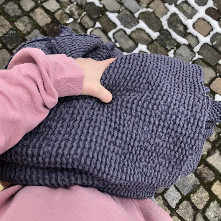 wafel lniany niebieski denim