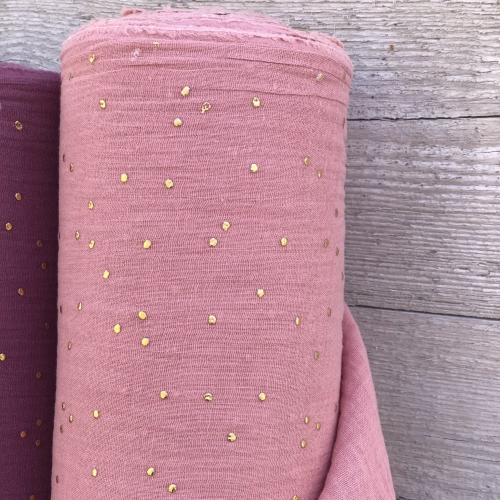 Muślin różowy w złote kropeczki