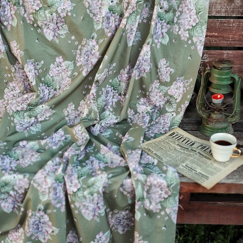 Tkanina bawełniana Hydrangea w kolorze zielonego mchu