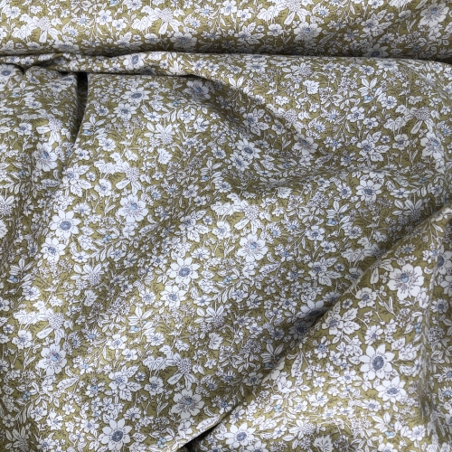 Oliwkowa popelina w kwiatuszki