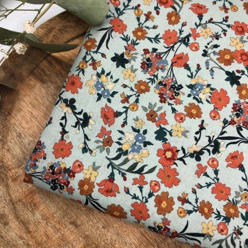 Tkanina Bawełniana W Kwiaty Sauma - Miętowa