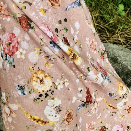 Popelina Bawełna w kwiaty beżowa