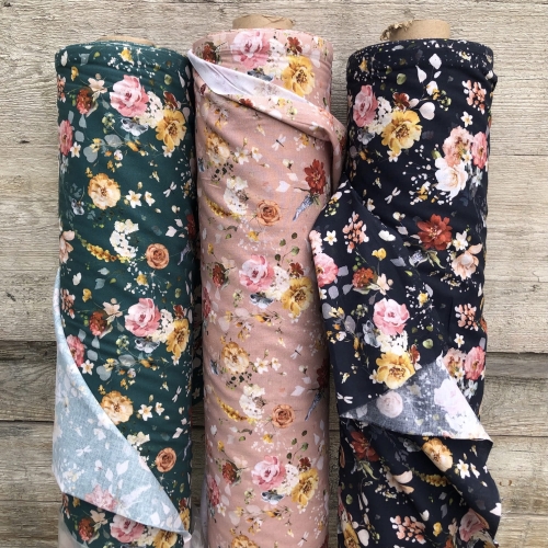 Popelina w kwiaty brzoskwiniowy beż