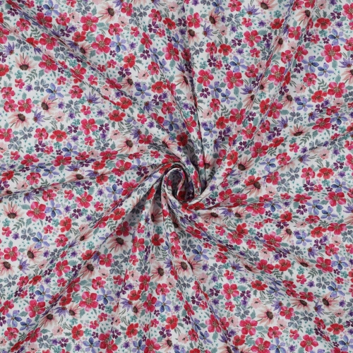 Biała popelina bawełniana z nadrukiem w kwiaty