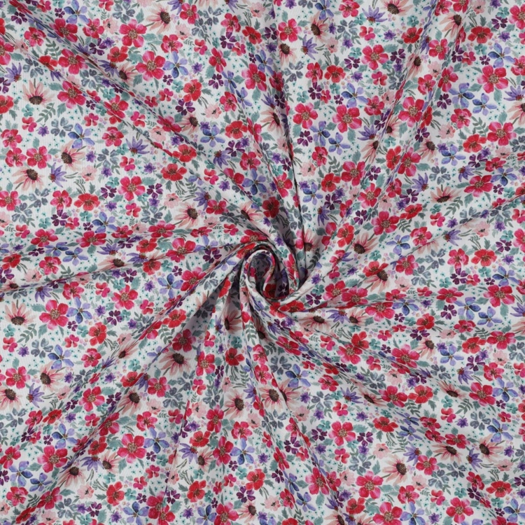 Biała popelina bawełniana z nadrukiem w kwiaty