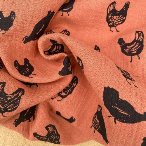 Muślin drukowany w kury