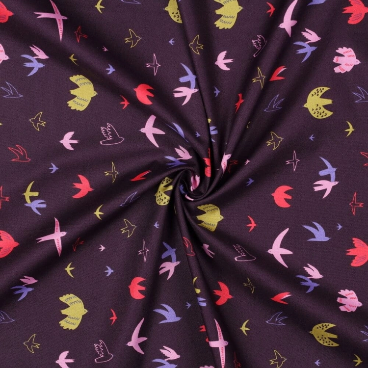 Popelina Bawełniana w Kolorowe Ptaki Tkanina