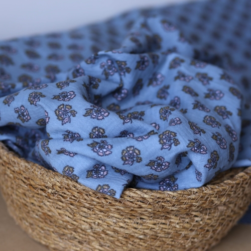 Muślin Drukowany Double Gauze Niebieski Orient