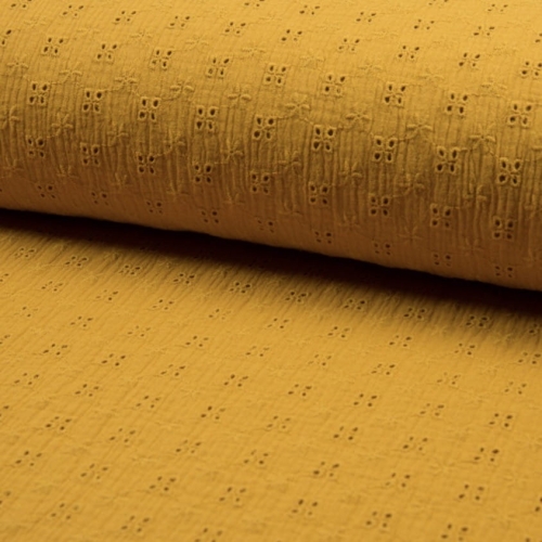 muślin haftowany ochra